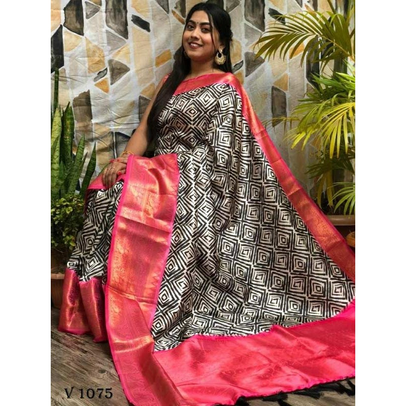 Stylish Look Multi Colour Royal Flower Print Soft Silk Banarasi Saree  -Style Array