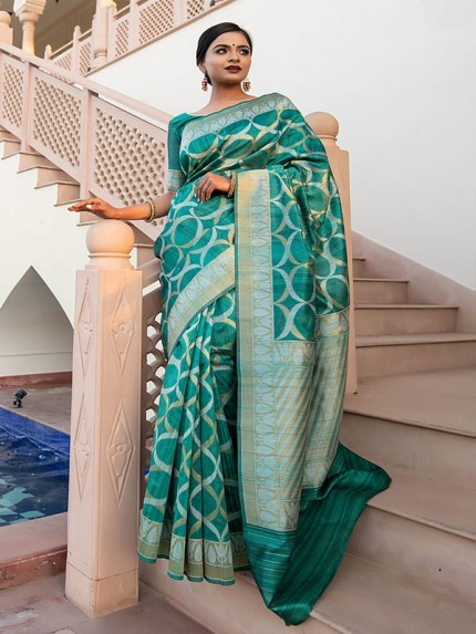 Classic Look Tussar Silk Saree with Unique Silver & Beautiful Zari woven Lotus Border