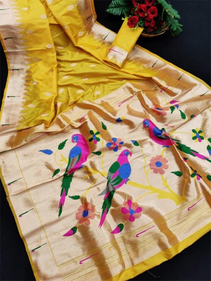Gorgeous Look Banarasi Silk Paithani Saree with exclusive zari pallu