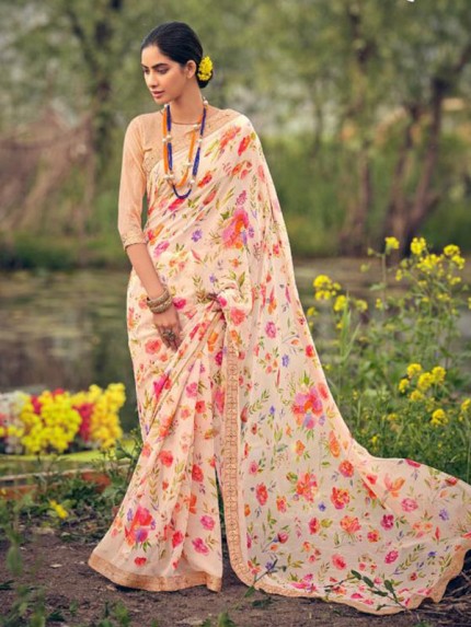 Modern Look Georgette Saree with Fancy Diamond Lace