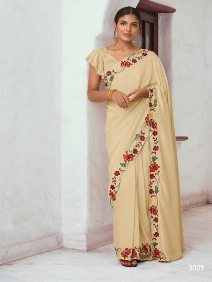 Wedding Designer Cream Color Soft Silk with Resham Embroidery