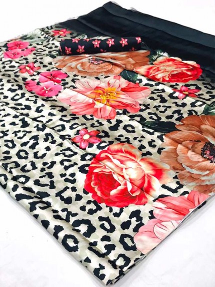 Multi Colored Japanese  Satin  Crepe Silk  Fabric Printed Saree