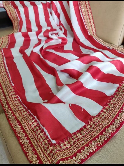 Rajwada Style Satin georgette Saree with sequins handwork border  
