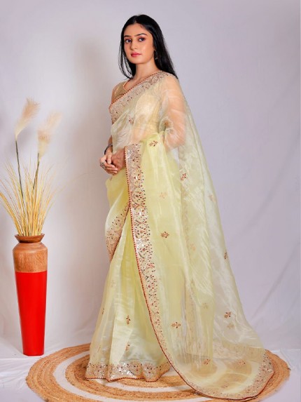 Embellished Designer Organza Saree with gota work AllOver & Sattin silk Blouse