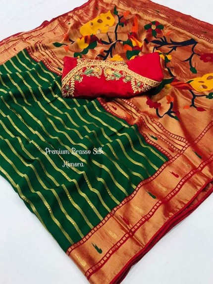 Multi Colored Soft Brasso With Paithani Print Saree 