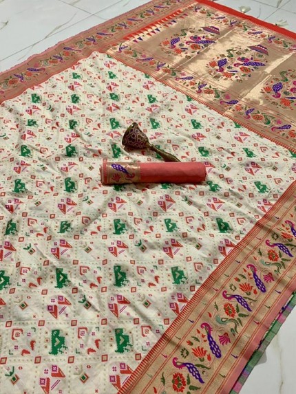 Traditional Patola Silk weaving work Saree with Mina zari 