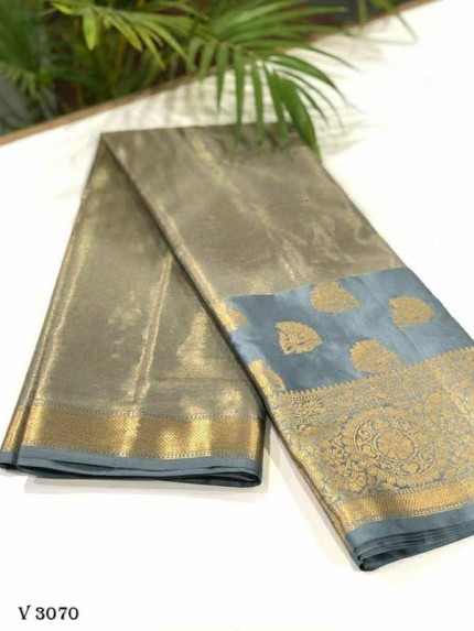 Stylish Look Grey Colour Soft Tissue Kasab  Pattu Exclusive Edition Designer Saree