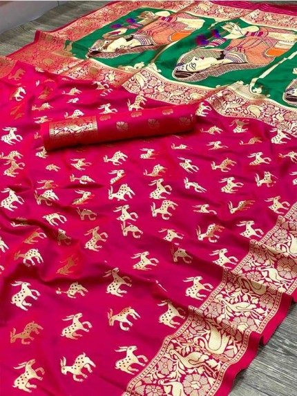Wedding Season Pink Colour Pure Silk With Pure Zari Weaving Roasted Rani  Saree