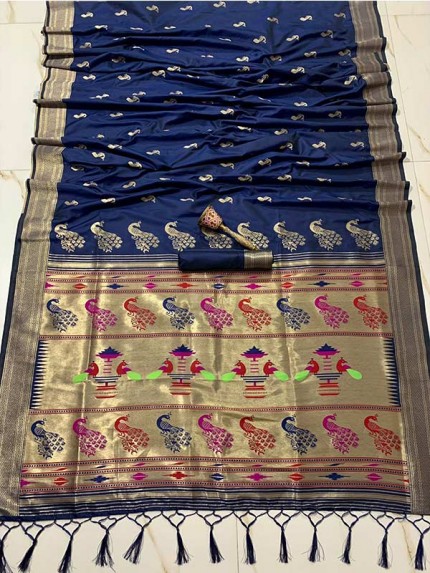 Wedding Designer Blue Color Pure Kanchipuram sarees 