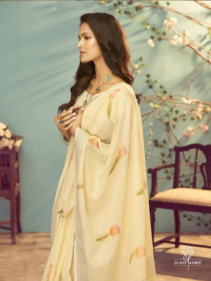  Soft linen silk with beautiful Brush Print Saree