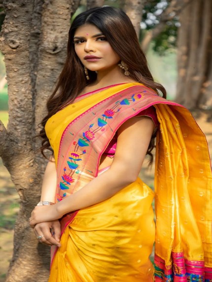 Rich Look Yellow Colour Patch Weaving Border With Soft Silk Saree