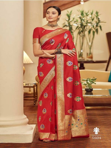 Stylish Look Red Colour  Soft Banarasi Silk Weaving Saree