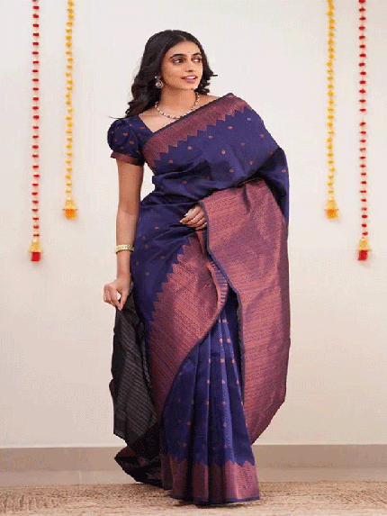 Stunning Blue  color Lichi Silk weaving Jacquard Saree