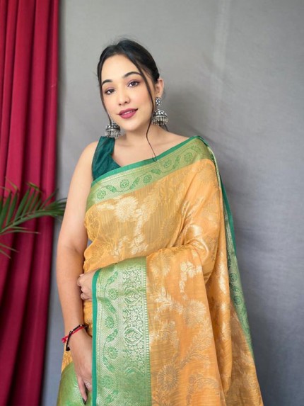 Modern Look Linen Saree with chap border n gold weaved motif 
