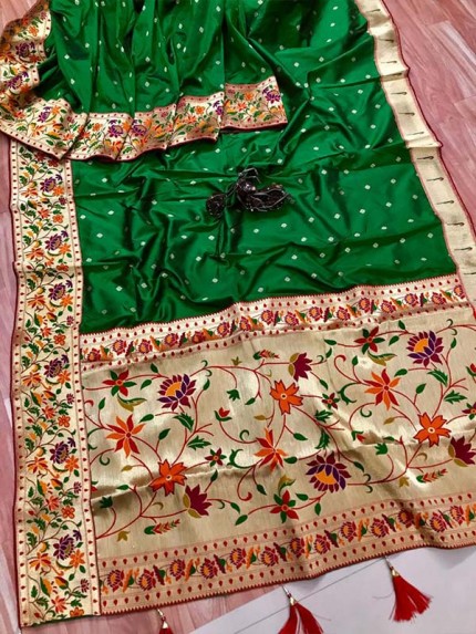 Function wear Green color Pure Kanchipuram Silk Saree 