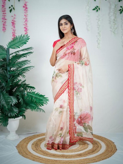 Fabulous Organza Digital Printed Saree with Allover sequences lace border 