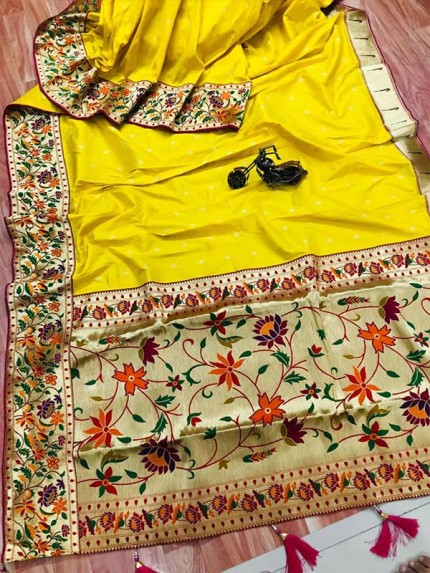 Function wear Yellow color Pure Kanchipuram Silk Saree 