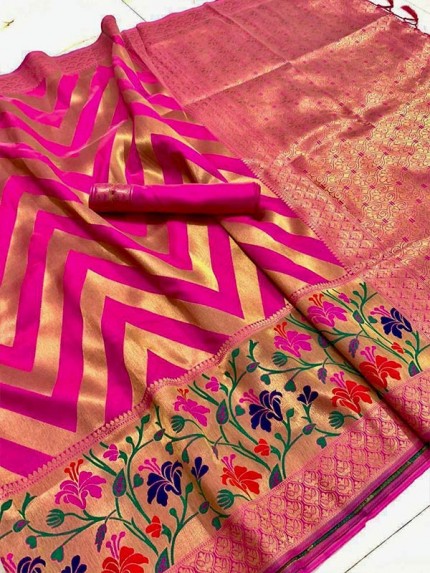 Special Edition Banarasi Silk ZigZag Saree with Minakari Border  