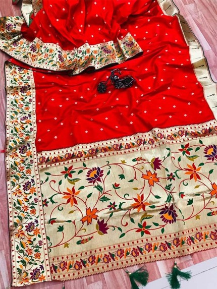 Function wear Red color Pure Kanchipuram Silk Saree 