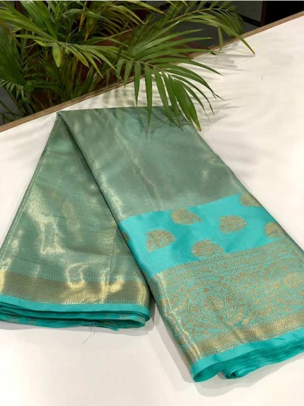 Stylish Look Cyan Colour Soft Tissue using Jacquard weaving Saree 