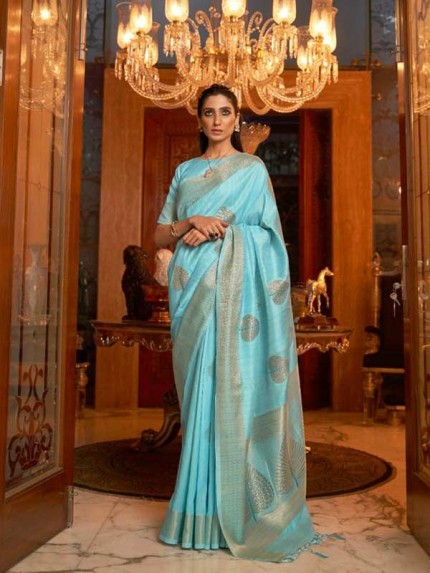  Beautiful Blue Color Handloom Sequins - Value Added Silk