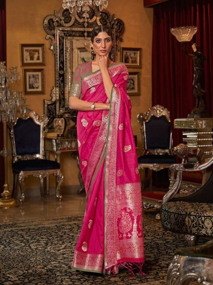 Festival Look  Pink Colour Tessar Silk Weaving Saree