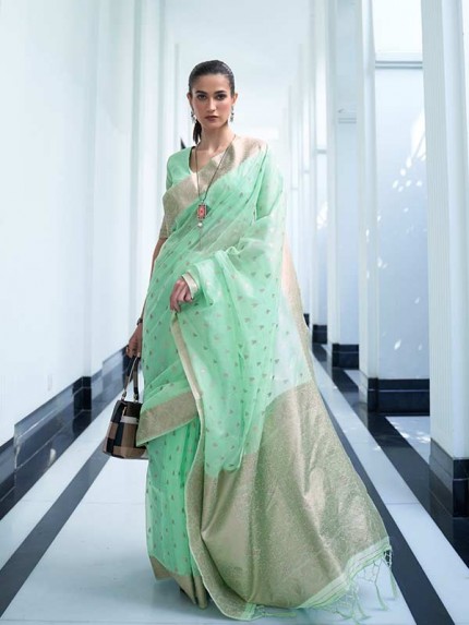  Beautiful Green Color Modal Mukaish Weaving Saree