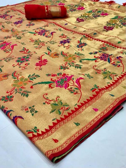 Latest Beige Color Pure Silk Weaving  Saree
