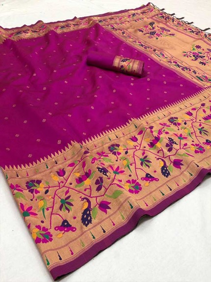 Gorgeous Yeola Paithani Saree With  Perfect Combination Of Silver And Fancy Colors