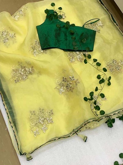 Pure Soft Organza Silk With Gota Work Butta With Resam Wotk Nd 2 Mm Sequence Lace Borders Nd Fancy Latkan With Organza Attched