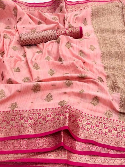 Pink Colour Tussar Silk weaving Saree