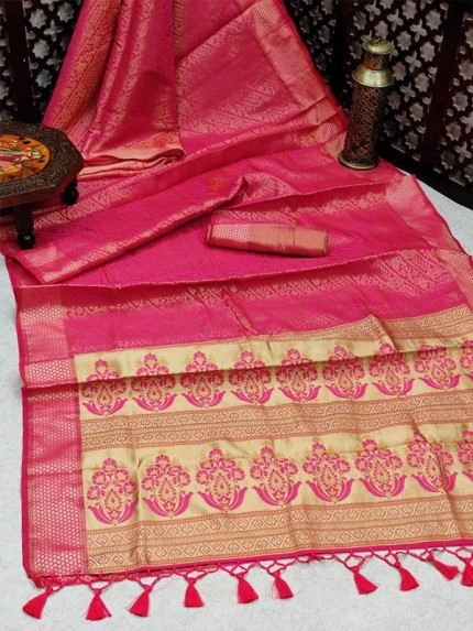 Superb Look Kanchipuram Silk Saree with AllOver zari weaves & zari border