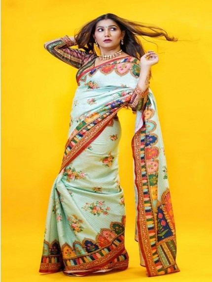 Amazing Premium Floral Style Sparkle Silk Sequence Work Saree 