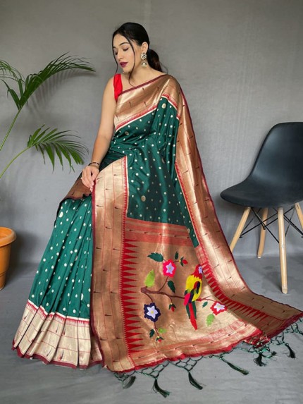 Unique Style Paithani Silk Saree with Meenakari Zari Weaving Motifs