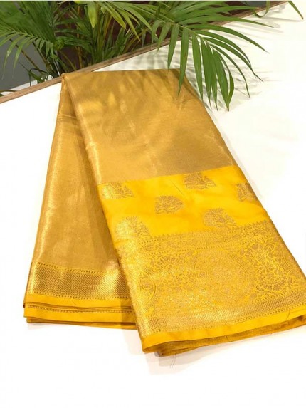 Stylish Look Yellow Colour Soft Tissue using Jacquard weaving Saree 