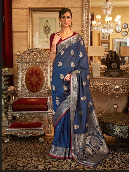 Festival Look  Blue  Colour Tessar Silk Weaving Saree