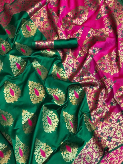  Beautiful Green Color Banarasi silk Kanchipuram silk   Saree With Thread/Zari Work Trendy