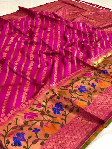 Wedding Look Purple color Pure Jacquard Fabrics With Resham Zari Work Saree
