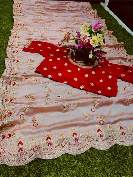 Embellished Designer Hevy Kasturi Silk Gorget With Fancy Dori With Fancy Thread Work & Sequnce Work