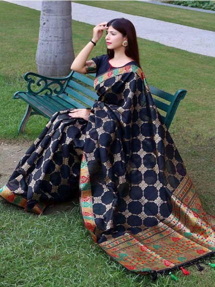 Pure Tussur Silk Weaving Saree With Colourfull Meena Woven Border