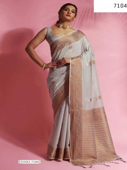 Wedding Look Grey Colored Soft Modal Cotton With Dual Shade Weaving Saree