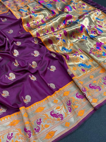 Partywear Silk Paithani Saree with beautiful Peacock design