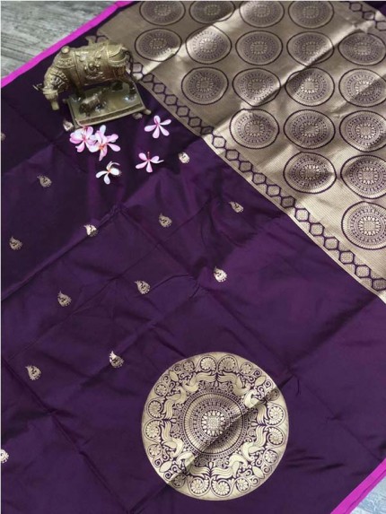 Stunning Look Purple Color Banarsi Silk Fabric Saree