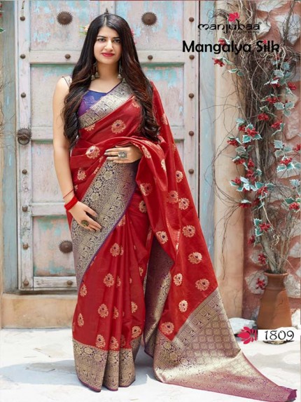 Wedding Season Red Colour Soft Silk weaving Saree