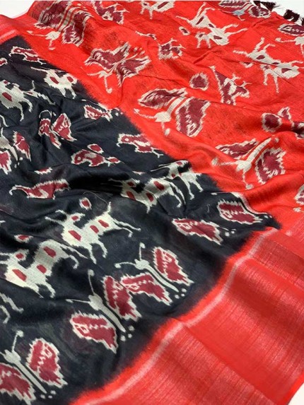 Beautiful Semi Handloom Linen Chanderi Sarees With Pochampally Kalmkari Beautiful Prints 