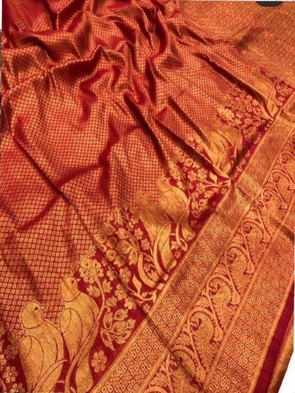 Stunning Look Red Colour Pure Banarasi Silk With Pure Gold Kasab Jari Yarn