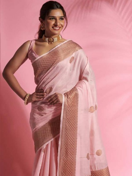 Wedding Look Pink Colored Soft Modal Cotton With Dual Shade Weaving Saree