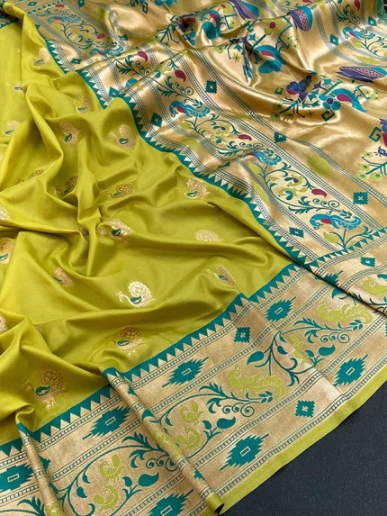 Partywear Silk Paithani Saree with beautiful Peacock design