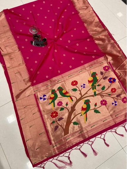 Adorable Designer Lichi Silk Saree with Gold jari weaving full Butti