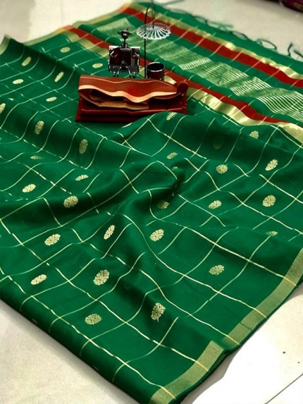 Unique Style Soft & Cotton Silk Saree with beautiful Chex & Satin Border